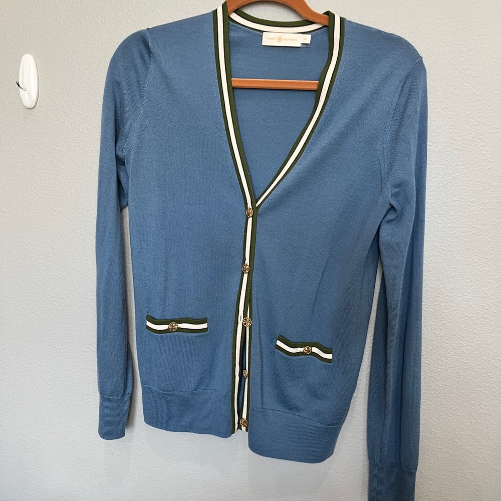 Tory Burch Madeline Striped Trim Cardigan